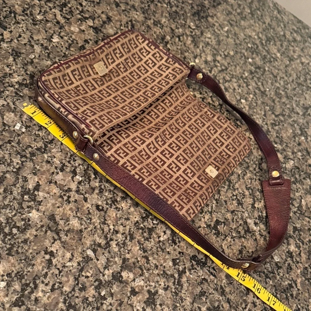 Fendi Zucchino Brown and Dark Brown Monogram flap shoulder Bag